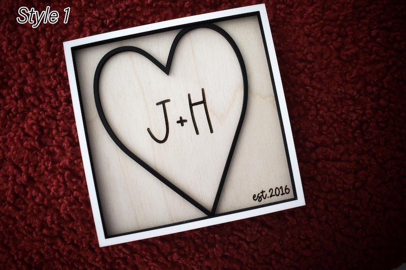 Personalized Dimensional Heart Sign Custom Initials & Est. Year Romantic Valentine s Day Gift for Couples Handmade Keepsake