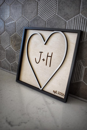 Personalized Dimensional Heart Sign Custom Initials & Est. Year Romantic Valentine s Day Gift for Couples Handmade Keepsake