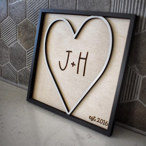 Personalized Dimensional Heart Sign Custom Initials & Est. Year Romantic Valentine s Day Gift for Couples Handmade Keepsake