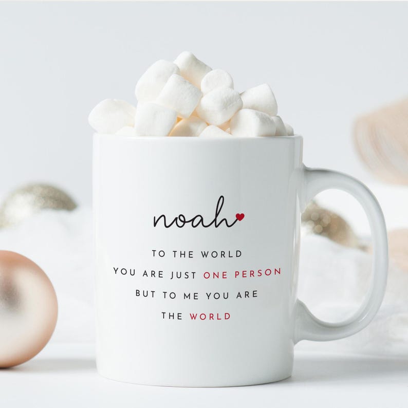 Personalised Valentine's Day Mug or Coaster Gift for Boyfriend Girlfriend Wife Husband Custom Name To Me You Are The World Romantic Present