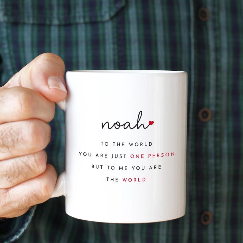 Personalised Valentine's Day Mug or Coaster Gift for Boyfriend Girlfriend Wife Husband Custom Name To Me You Are The World Romantic Present