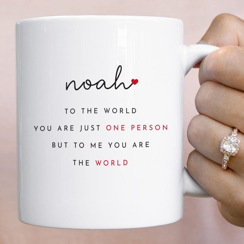 Personalised Valentine's Day Mug or Coaster Gift for Boyfriend Girlfriend Wife Husband Custom Name To Me You Are The World Romantic Present