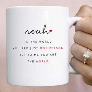 Personalised Valentine's Day Mug or Coaster Gift for Boyfriend Girlfriend Wife Husband Custom Name To Me You Are The World Romantic Present