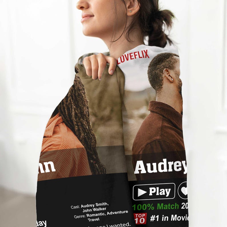 Custom Couple Loveflix Blanket, Personalized Photo Valentine Blanket, Gift For Boyfriend Girlfriend, Present For Wife Husband