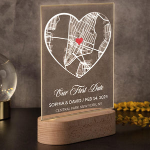 Custom Couple Map Night Light, Personalized Gifts for Her, Custom Our First Date Acrylic Plaque, Where It All Began Location Plaque