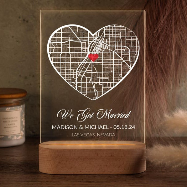 Custom Couple Map Night Light, Personalized Gifts for Her, Custom Our First Date Acrylic Plaque, Where It All Began Location Plaque