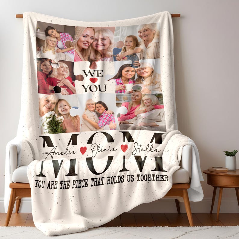 Custom Picture Blanket For Mom, Mom Blanket With Kids Names, Mother's Day Gift, Grandma Gifts, Christmas Gifts For Mom Wife, Newly Mom Gift