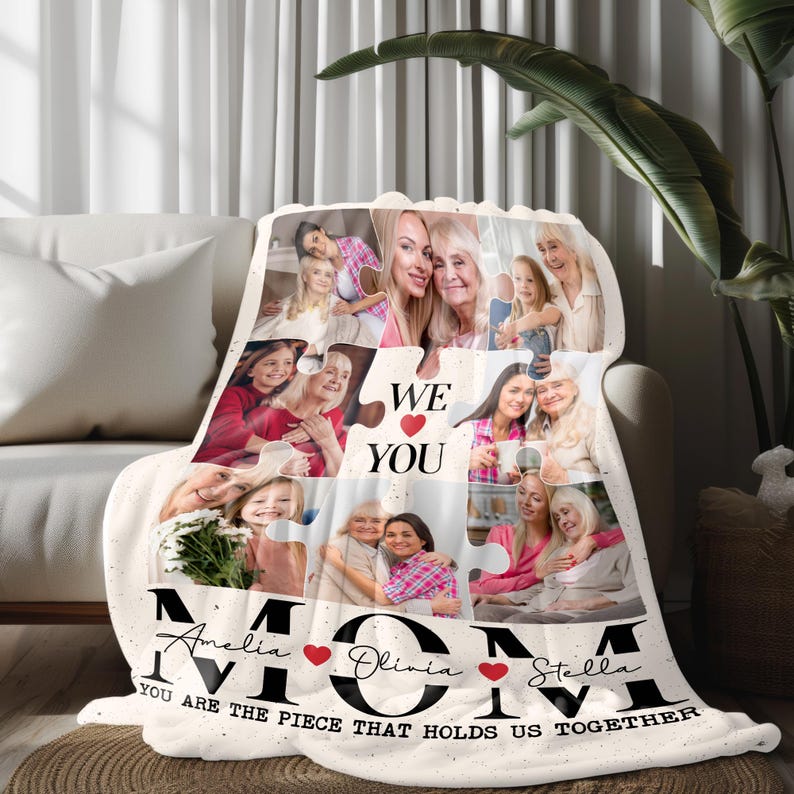 Custom Picture Blanket For Mom, Mom Blanket With Kids Names, Mother's Day Gift, Grandma Gifts, Christmas Gifts For Mom Wife, Newly Mom Gift