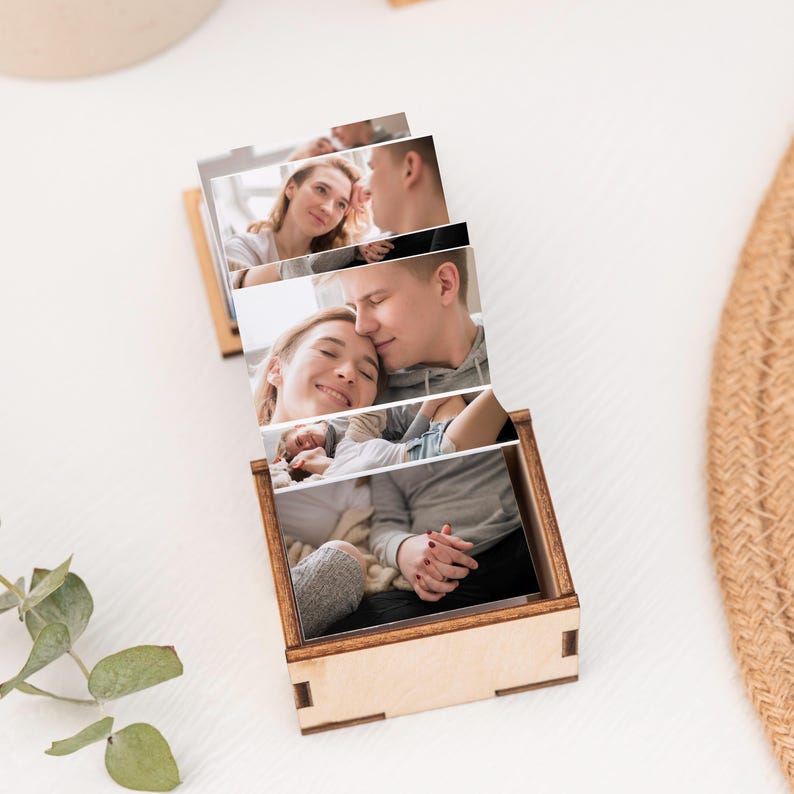 Custom Pull Out Photo Album,Personalized Memory Gift Box as Wedding Keepsake,Trinket Wood Box,Anniversary Gift,Valentine's Day Gift