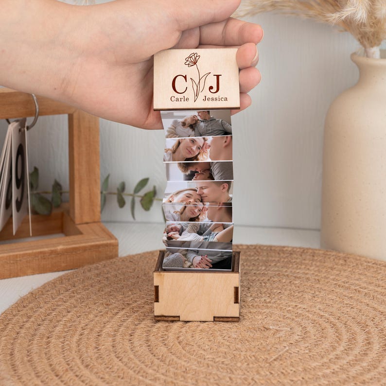 Custom Pull Out Photo Album,Personalized Memory Gift Box as Wedding Keepsake,Trinket Wood Box,Anniversary Gift,Valentine's Day Gift