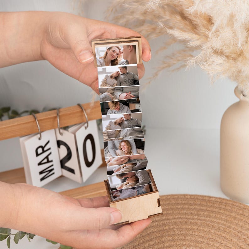 Custom Pull Out Photo Album,Personalized Memory Gift Box as Wedding Keepsake,Trinket Wood Box,Anniversary Gift,Valentine's Day Gift