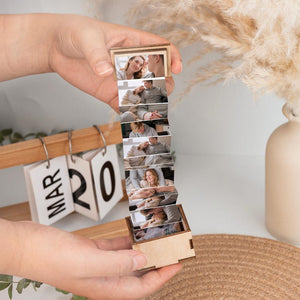 Custom Pull Out Photo Album,Personalized Memory Gift Box as Wedding Keepsake,Trinket Wood Box,Anniversary Gift,Valentine's Day Gift