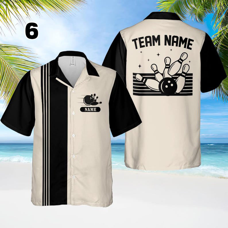 Personalized Retro Bowling Hawaiian Shirt, Custom Name Button Down Shirt, Matching Bowling Team Shirt, Bowling Lover Gift, Bowler Gift Shirt