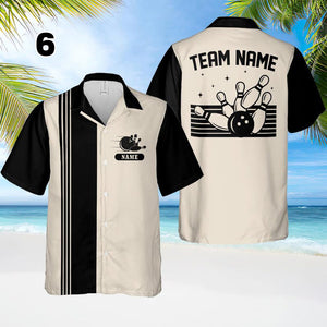 Personalized Retro Bowling Hawaiian Shirt, Custom Name Button Down Shirt, Matching Bowling Team Shirt, Bowling Lover Gift, Bowler Gift Shirt