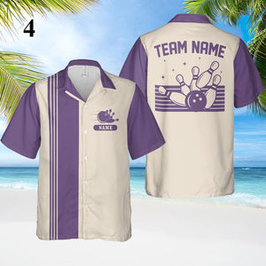 Personalized Retro Bowling Hawaiian Shirt, Custom Name Button Down Shirt, Matching Bowling Team Shirt, Bowling Lover Gift, Bowler Gift Shirt