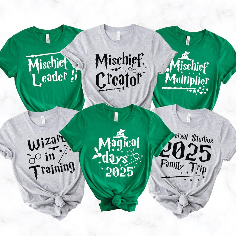 2025 Custom Family Shirts Matching Wizard Vacation T-Shirts Pottery & Mischief Theme, Personalized Group Outfits