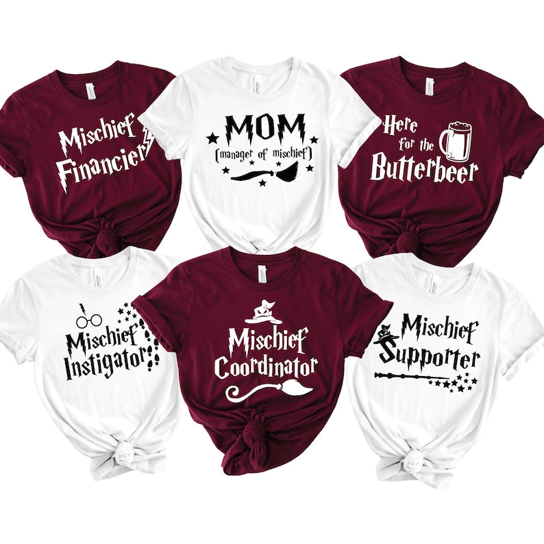 2025 Custom Family Shirts Matching Wizard Vacation T-Shirts Pottery & Mischief Theme, Personalized Group Outfits