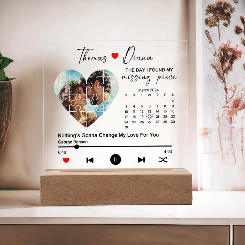 The Day I Found My Missing Piece Plaque, Custom Couple Photo And Song Plaque, Meaningful Valentines Gift For Couple, Couple Anniversary Gift