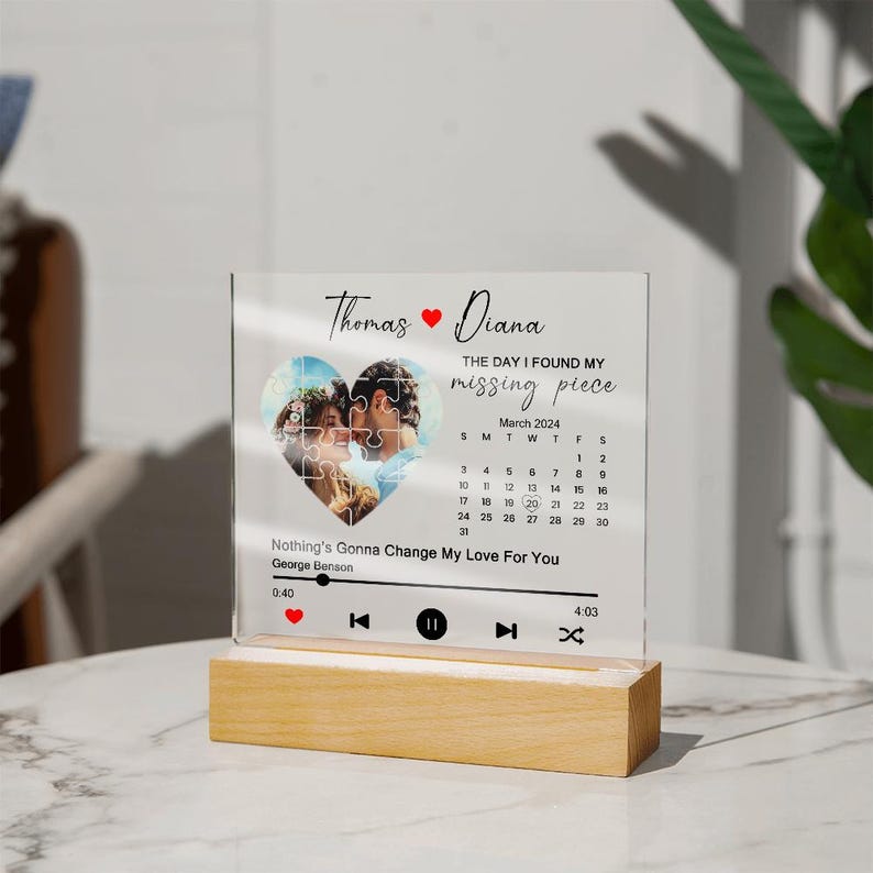 The Day I Found My Missing Piece Plaque, Custom Couple Photo And Song Plaque, Meaningful Valentines Gift For Couple, Couple Anniversary Gift