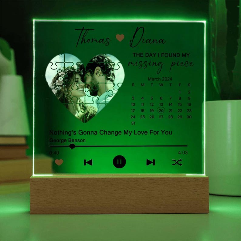 The Day I Found My Missing Piece Plaque, Custom Couple Photo And Song Plaque, Meaningful Valentines Gift For Couple, Couple Anniversary Gift