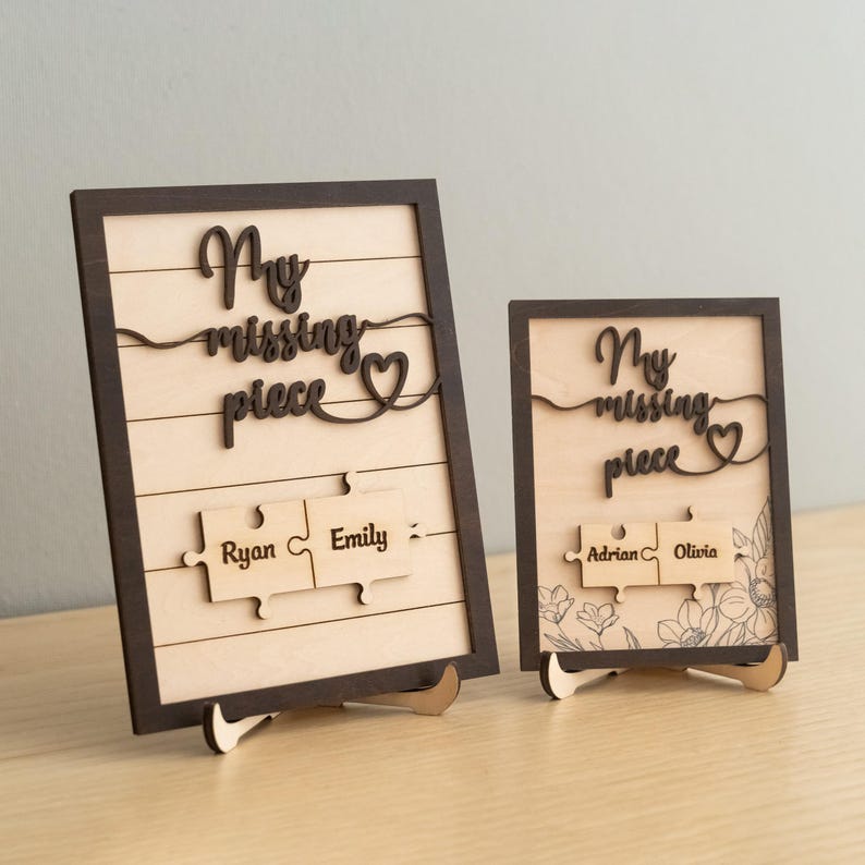 Puzzle Pieces Couple Plaque, Valentine Sign, Anniversary Gift, Name Sign For Couple, Gift For Her, Puzzle Couple Name, Wood Name Sign