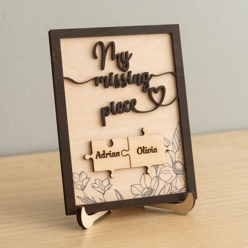 Puzzle Pieces Couple Plaque, Valentine Sign, Anniversary Gift, Name Sign For Couple, Gift For Her, Puzzle Couple Name, Wood Name Sign