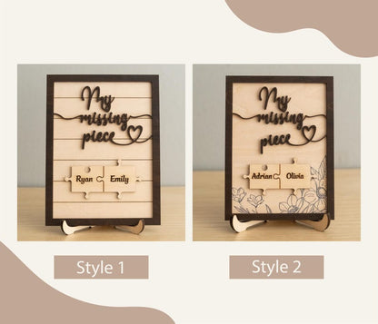 Puzzle Pieces Couple Plaque, Valentine Sign, Anniversary Gift, Name Sign For Couple, Gift For Her, Puzzle Couple Name, Wood Name Sign