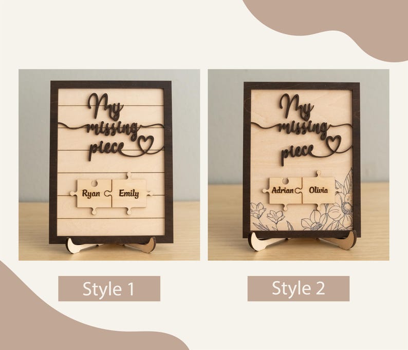 Puzzle Pieces Couple Plaque, Valentine Sign, Anniversary Gift, Name Sign For Couple, Gift For Her, Puzzle Couple Name, Wood Name Sign