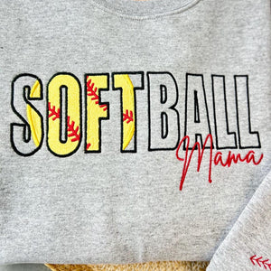 Embroidered Softball Sweatshirt Gift for Mom, Personalized Softball Mama Sweatshirt, Team Mom Spirit Wear Gift, Sports Team Gift for Mom