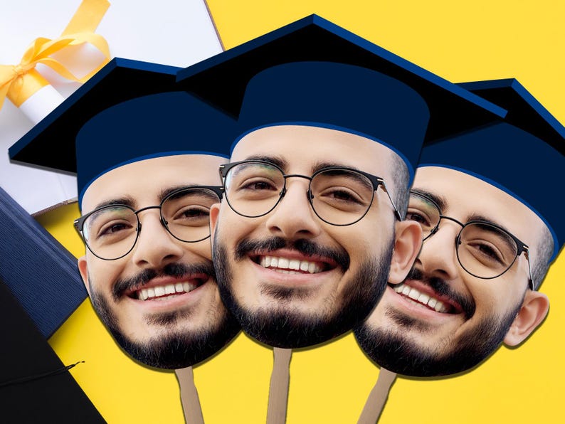 Graduation Face on a Stick, Big head on a stick, face fan decorations, Graduation Party Favors, Bachelorette and Birthday