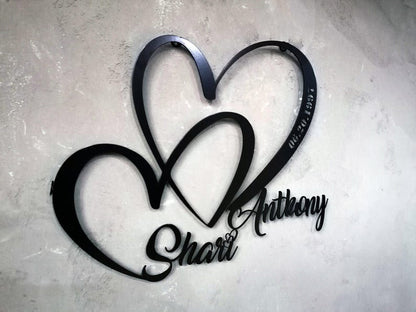 Personalized Wedding Gift for Couple, Metal Heart Sign with Name and Date, Wedding Date Sign, Engagement Announcement Sign, Anniversary Gift