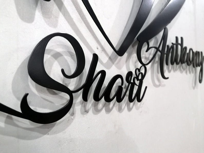 Personalized Wedding Gift for Couple, Metal Heart Sign with Name and Date, Wedding Date Sign, Engagement Announcement Sign, Anniversary Gift