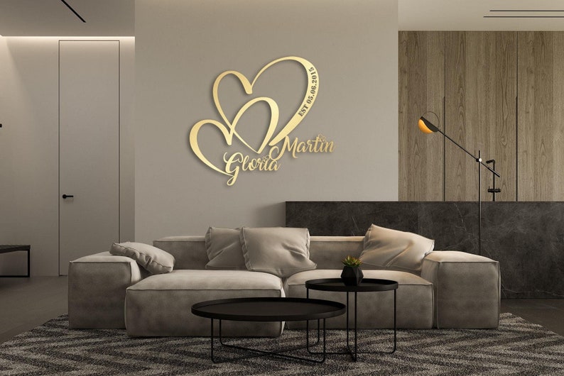 Personalized Wedding Gift for Couple, Metal Heart Sign with Name and Date, Wedding Date Sign, Engagement Announcement Sign, Anniversary Gift