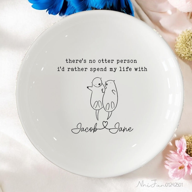Personalized Otter Half Ring Dish, Couples Gift for Girlfriend, Engagement Gifts, Wedding Gift for Wife, Birthday Gift, Anniversary Gifts