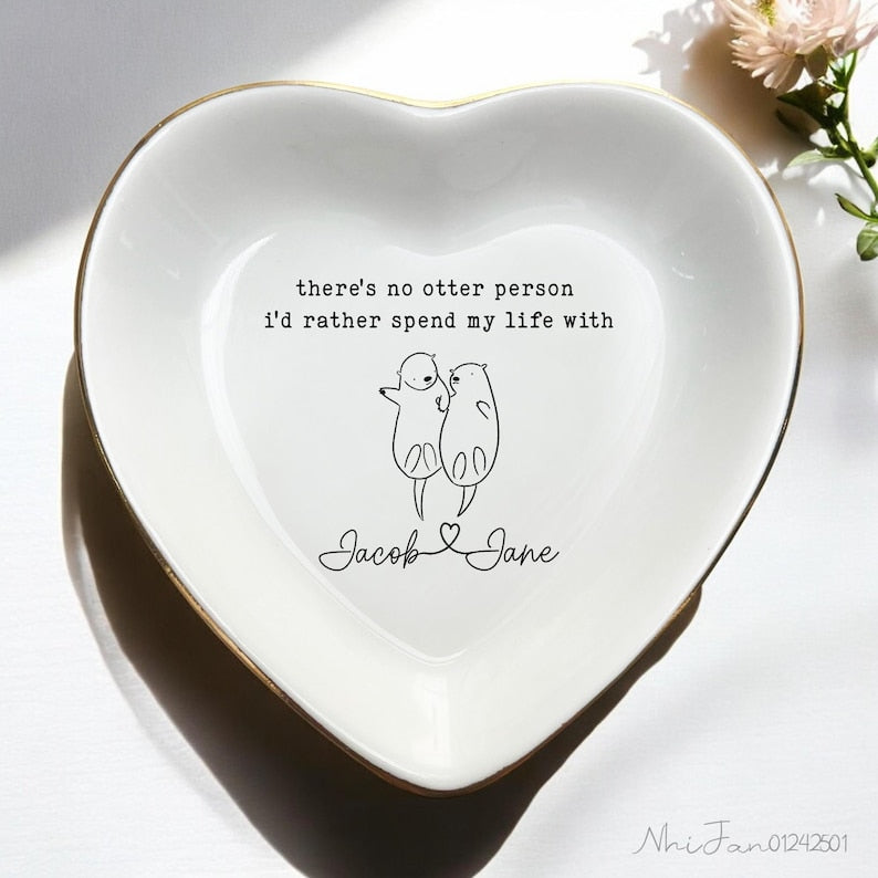 Personalized Otter Half Ring Dish, Couples Gift for Girlfriend, Engagement Gifts, Wedding Gift for Wife, Birthday Gift, Anniversary Gifts