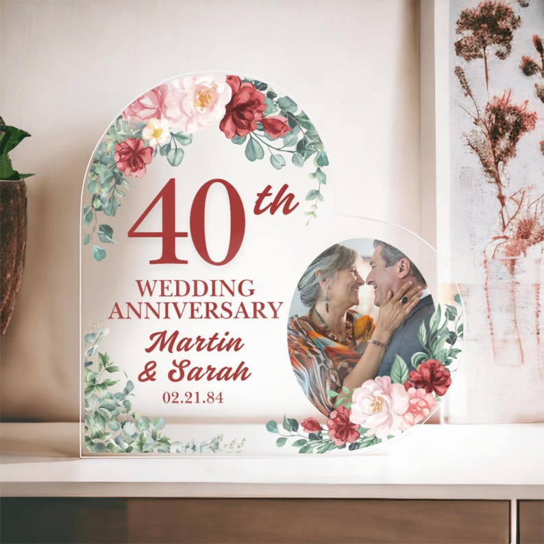 Personalized 40th Anniversary Gift Acrylic Heart Plaque Wedding Anniversary Keepsake Gift Acrylic Plaque 40th Ruby Wedding Anniversary Gifts