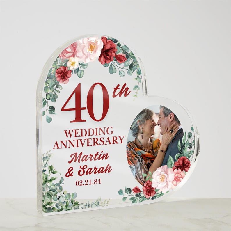 Personalized 40th Anniversary Gift Acrylic Heart Plaque Wedding Anniversary Keepsake Gift Acrylic Plaque 40th Ruby Wedding Anniversary Gifts