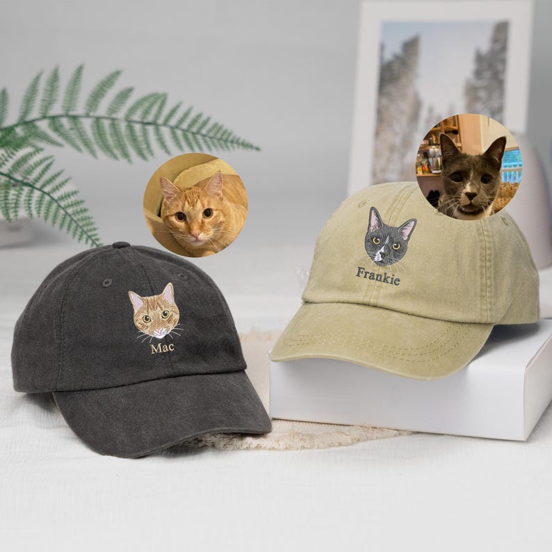 Custom Embroidered Pet Hat Using Pet Photo, Personalized Cat Mom Hat, Custom Dog Hat, Pet Face Baseball Cap, Cat Mom Cap, Mother's Day Gift