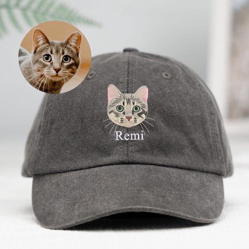 Custom Embroidered Pet Hat Using Pet Photo, Personalized Cat Mom Hat, Custom Dog Hat, Pet Face Baseball Cap, Cat Mom Cap, Mother's Day Gift