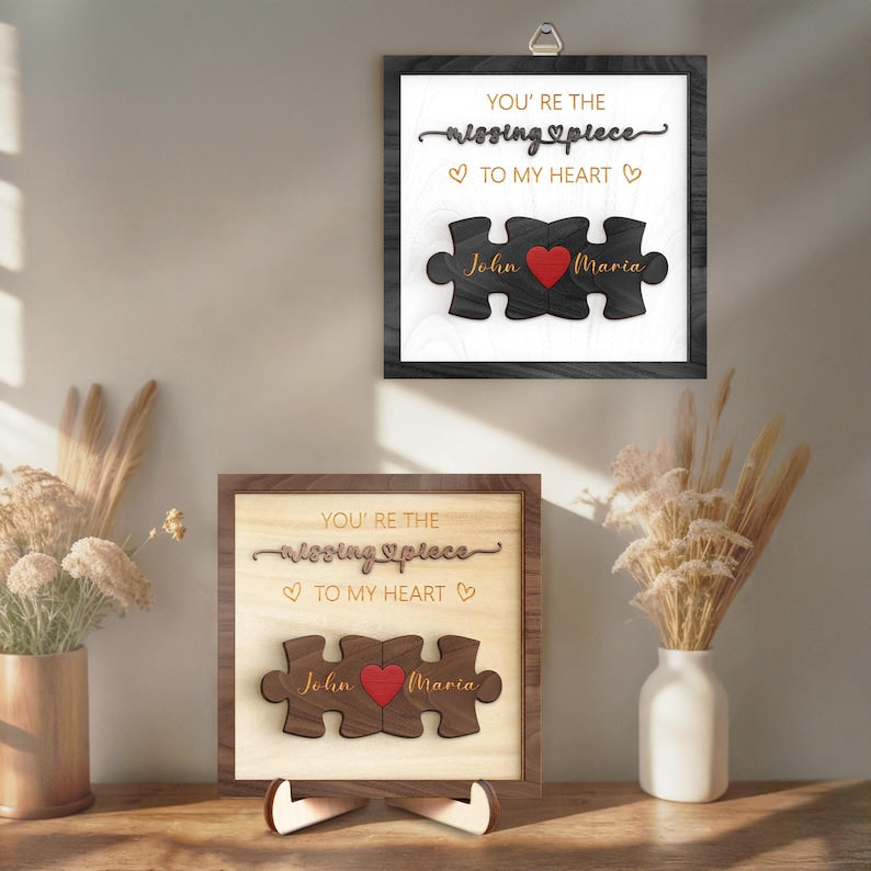 Puzzle Couples Name Sign, Personalized Romantic Gift for Him Her, Valentine Home Decor,Personalized Love Keepsake,Puzzle Love Heart Keychain