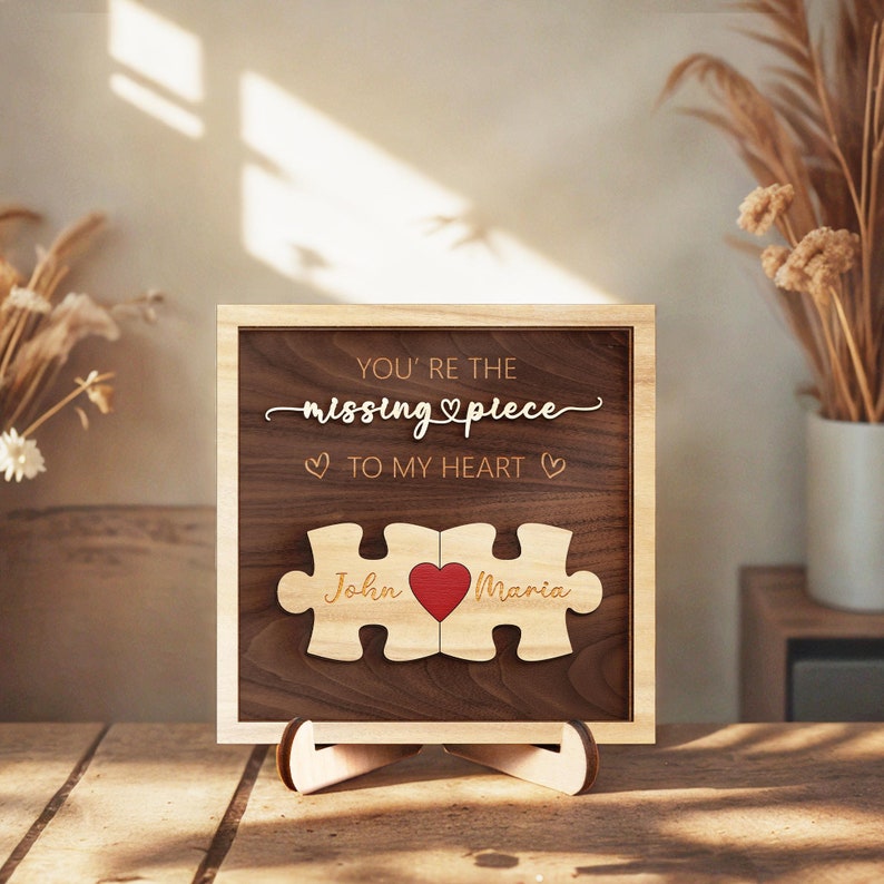 The Missing Piece To My Hear Personalized Puzzle Name Sign for Couples, Romantic Gift for Him Her, Love Keepsake, Puzzle Love Heart Keychain