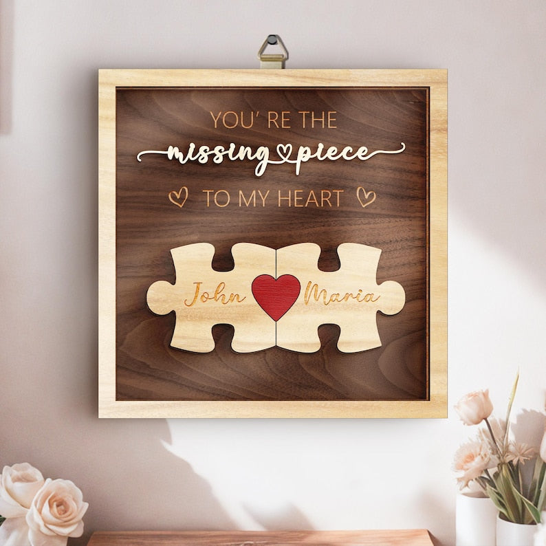 Puzzle Couples Name Sign, Personalized Romantic Gift for Him Her, Valentine Home Decor,Personalized Love Keepsake,Puzzle Love Heart Keychain