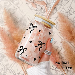 Custom Glass Tumbler Valentine Day, Personalized Glass Cup Galentines Gift, Cute Valentine Coquette Gift Best Friends