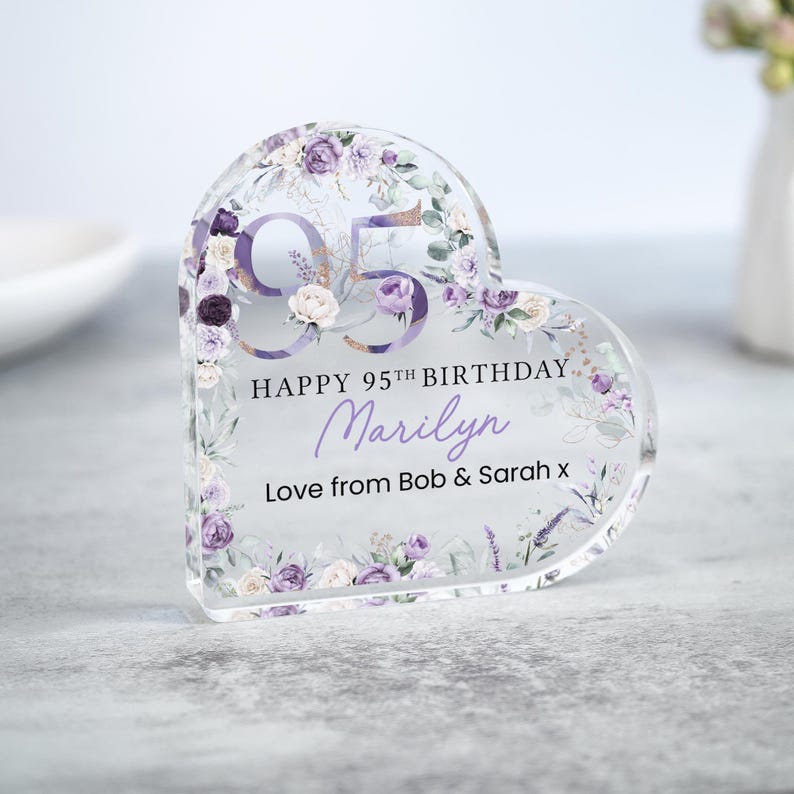 Personalised Happy 95th Birthday Gift Plaque, Birthday Gift For Nan Grandma Mum, 95th Birthday Gifts, Purple Floral 95th Gift, Gifts for Her