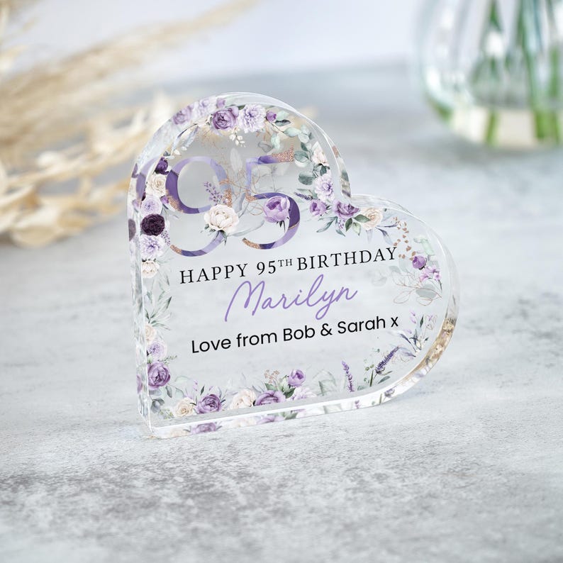 Personalised Happy 95th Birthday Gift Plaque, Birthday Gift For Nan Grandma Mum, 95th Birthday Gifts, Purple Floral 95th Gift, Gifts for Her
