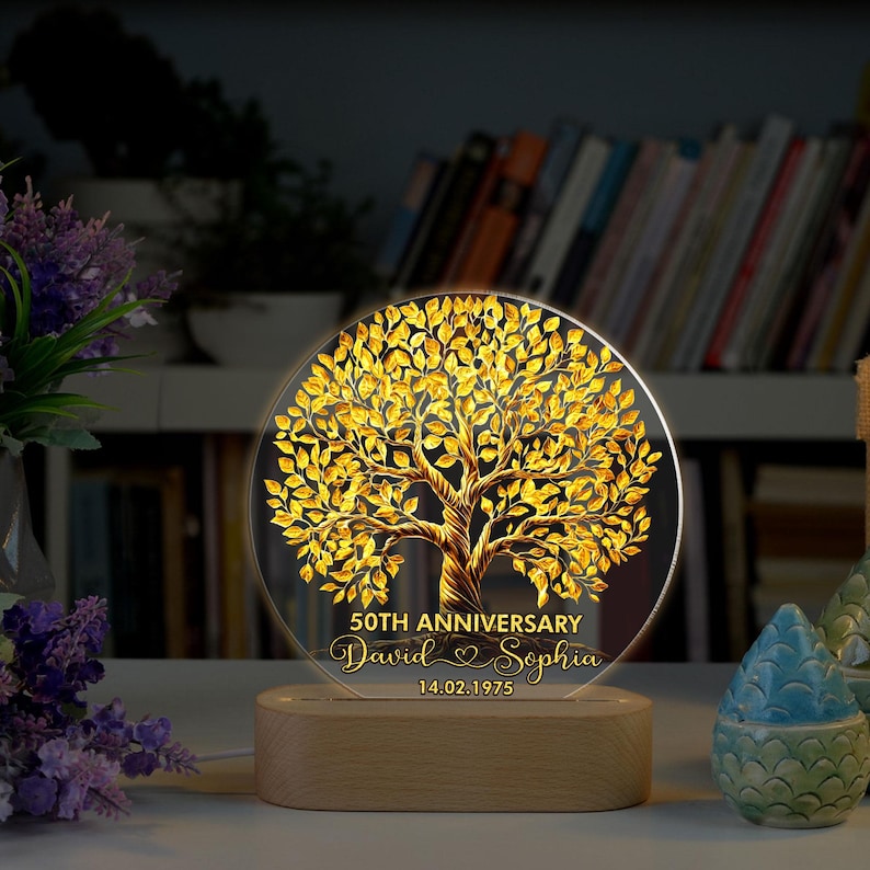 Personalized 50th Wedding Anniversary Led Light, Wedding Anniversary Keepsake, Golden Wedding Anniversary Gift, Husband Gift