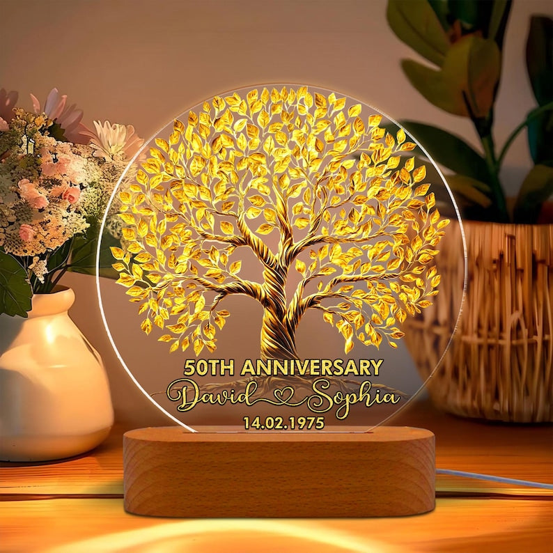 Personalized 50th Wedding Anniversary Led Light, Wedding Anniversary Keepsake, Golden Wedding Anniversary Gift, Husband Gift