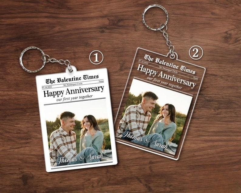 Personalized Couple Newspaper Keychain, Valentines Day Gift, Custom Photo Collage Acrylic Keychain, Gifts For Him Husband, Anniversary Gifts