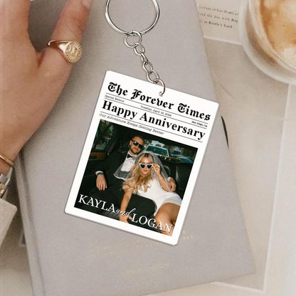 Custom Photo Keychain, Couple Keychain, Valentine Keychain, Couple Newspaper Keychain, Valentines Day Gifts for Him, Anniversary Gift