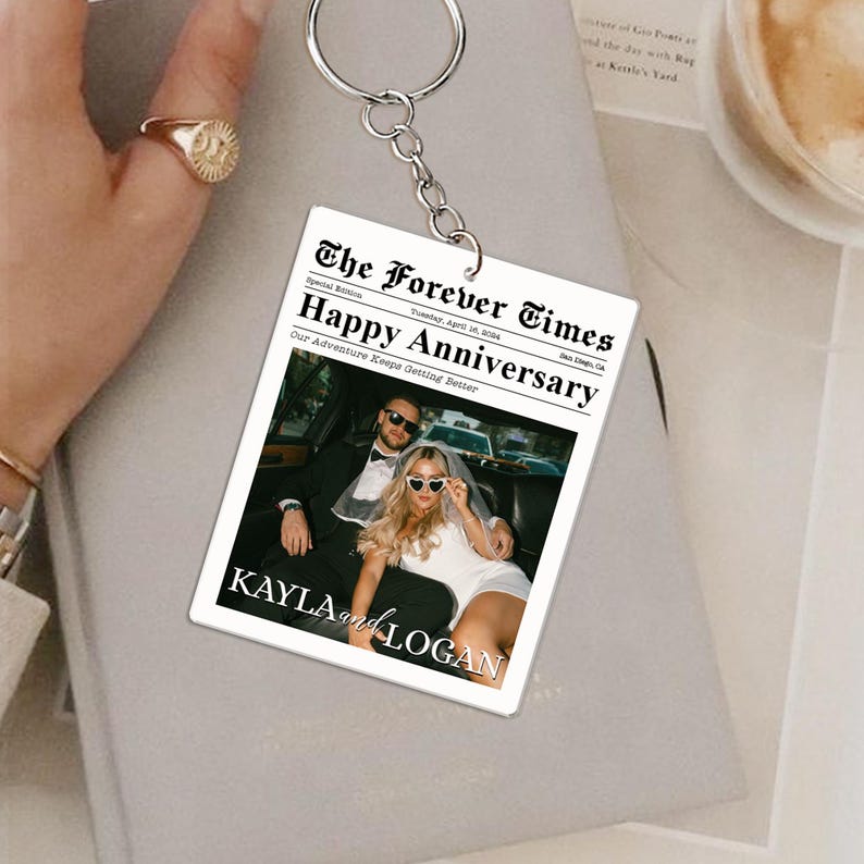 Custom Photo Keychain, Couple Keychain, Valentine Keychain, Couple Newspaper Keychain, Valentines Day Gifts for Him, Anniversary Gift